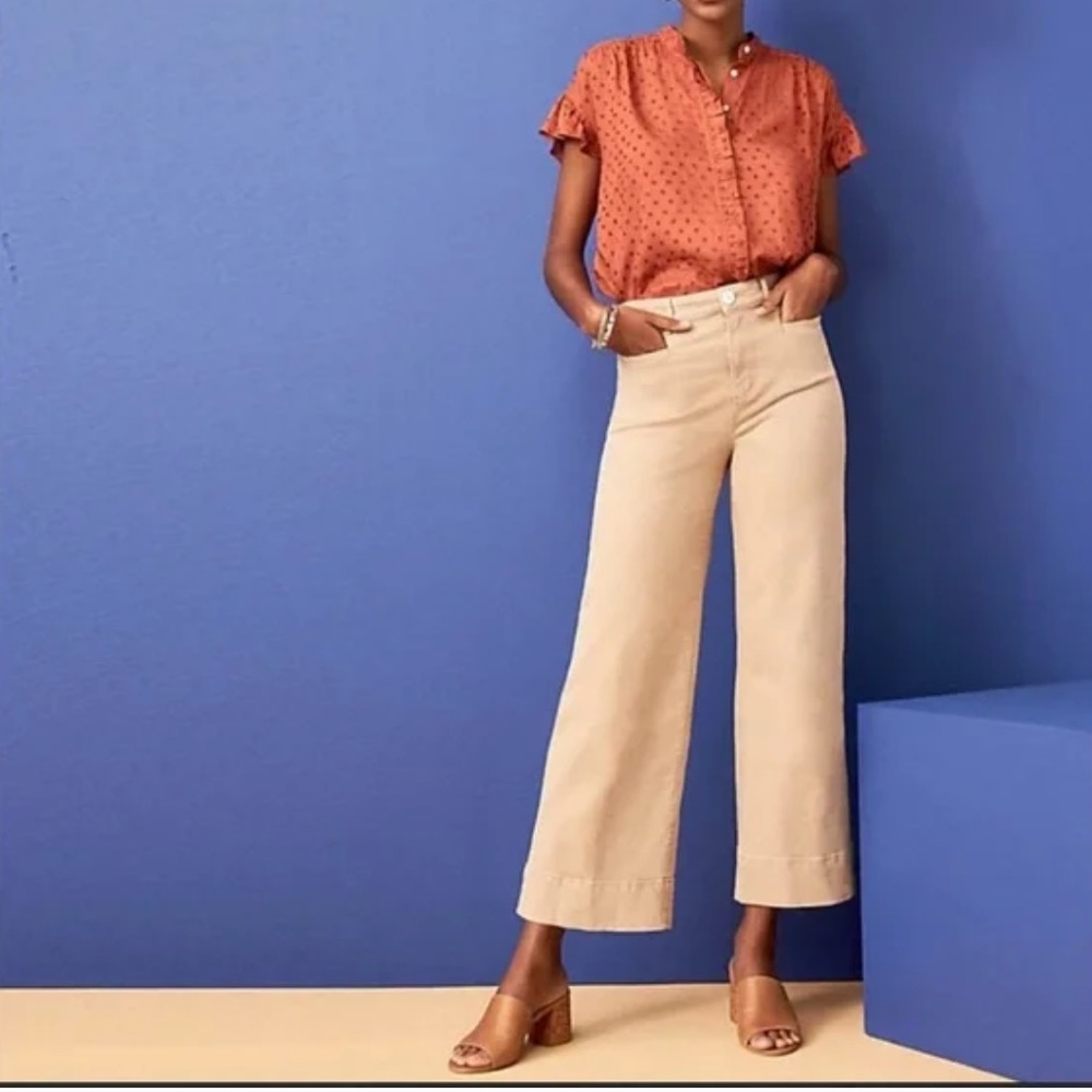 LOFT Loft high rise wide leg crop beige jeans in size 24 petite